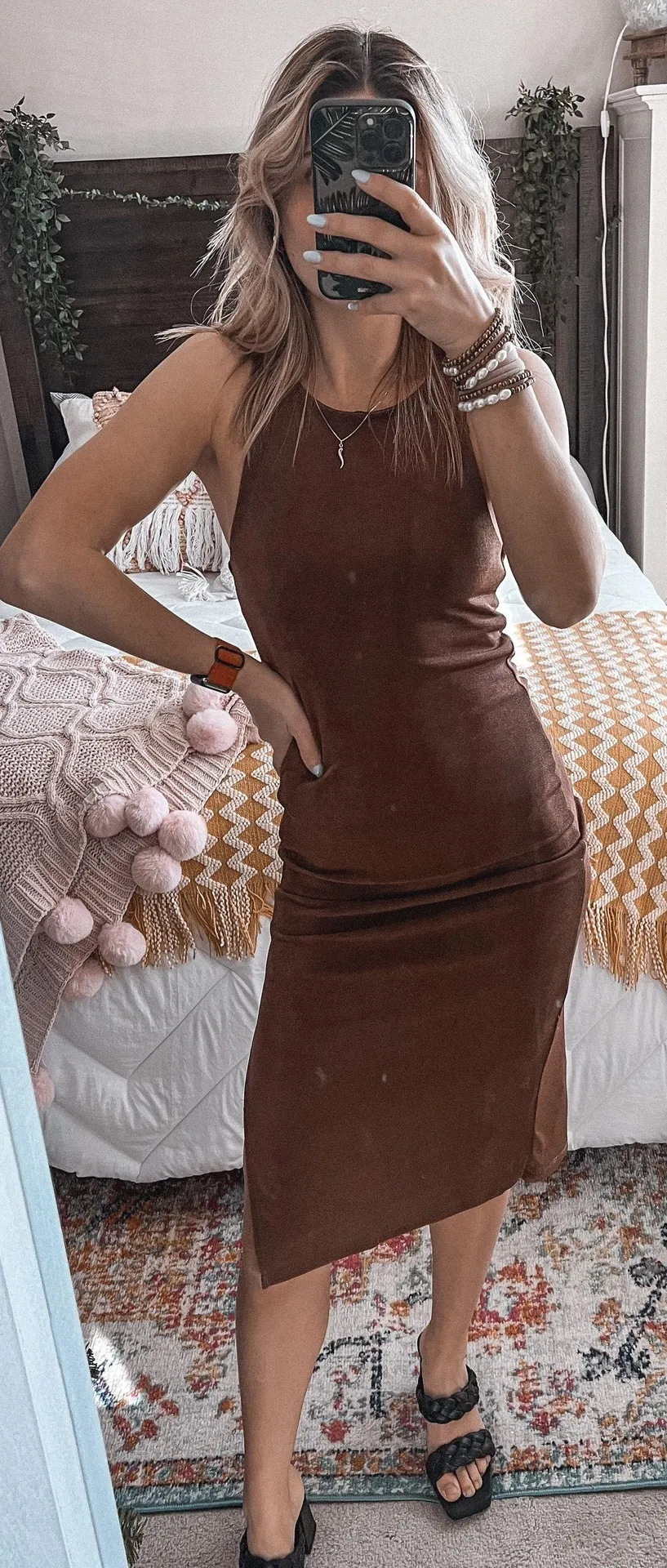 Brown High Neck Midi Dress - Image 4