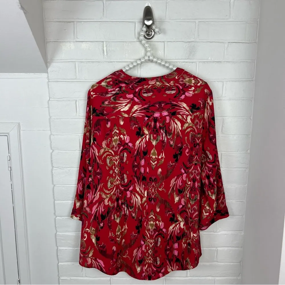 Dana Buchman Red Multi Patterned Colorful Blouse Top Sizd XL - Image 9