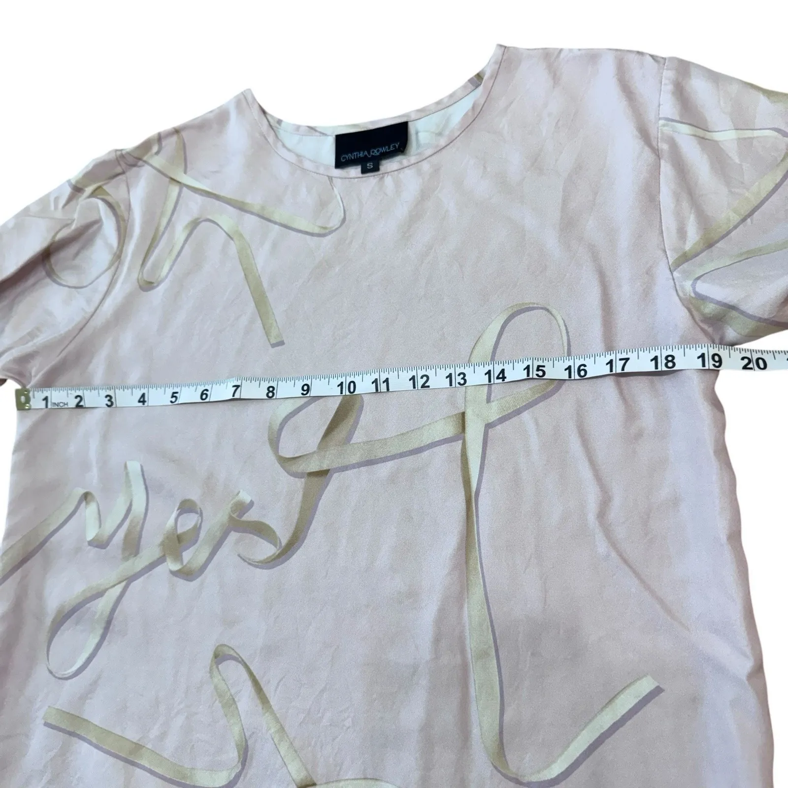 Cynthia‎ Rowley 100% Silk Ribbon Print Short Sleeve Luxury Lightweight Blouse S - Image 8