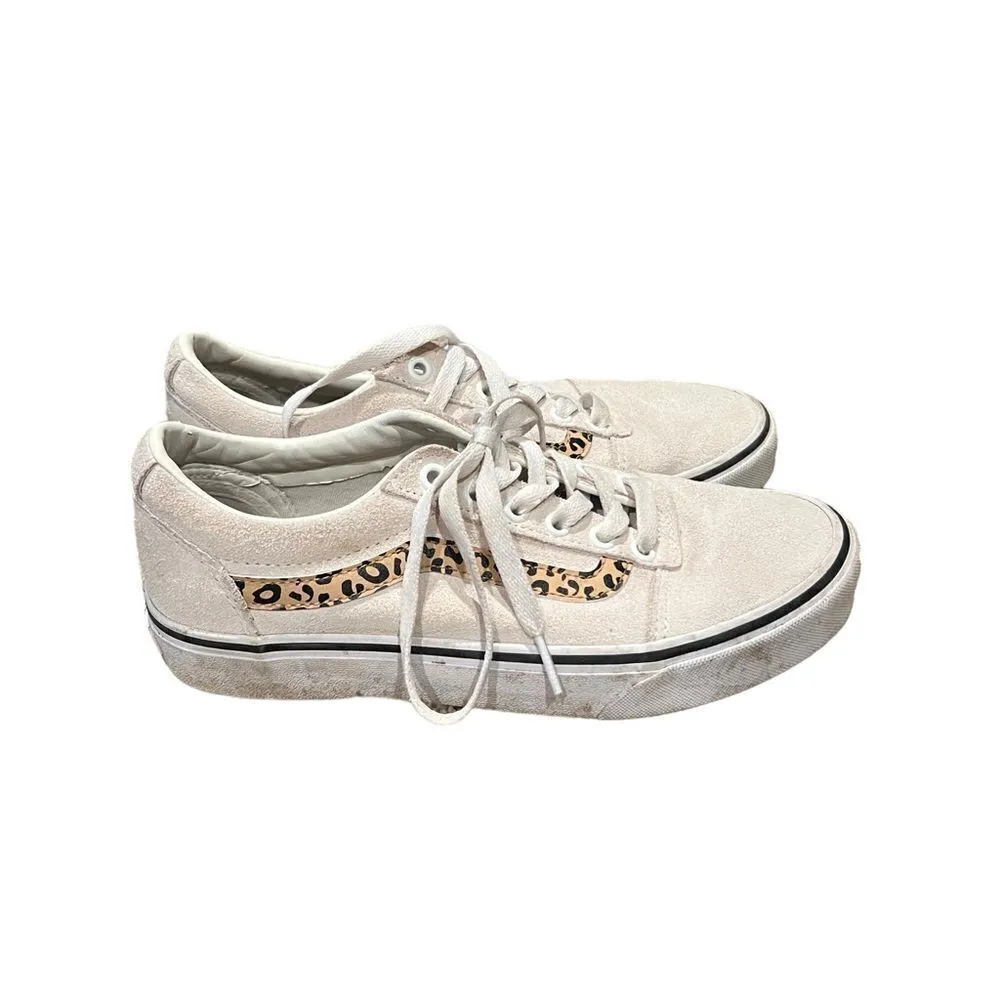 Vans Ward Ivory Suede Cheetah Stripe Low Top Lace-Up Skateboarding Sneakers 8 - Image 3