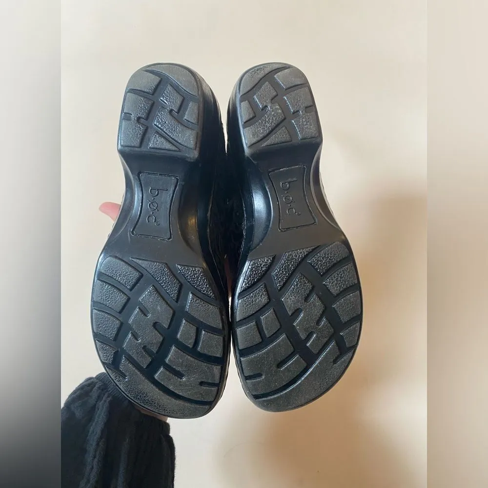 BOC Born Leather Floral Tooled Peggy Slip On Clogs Black Size 8 - Image 6