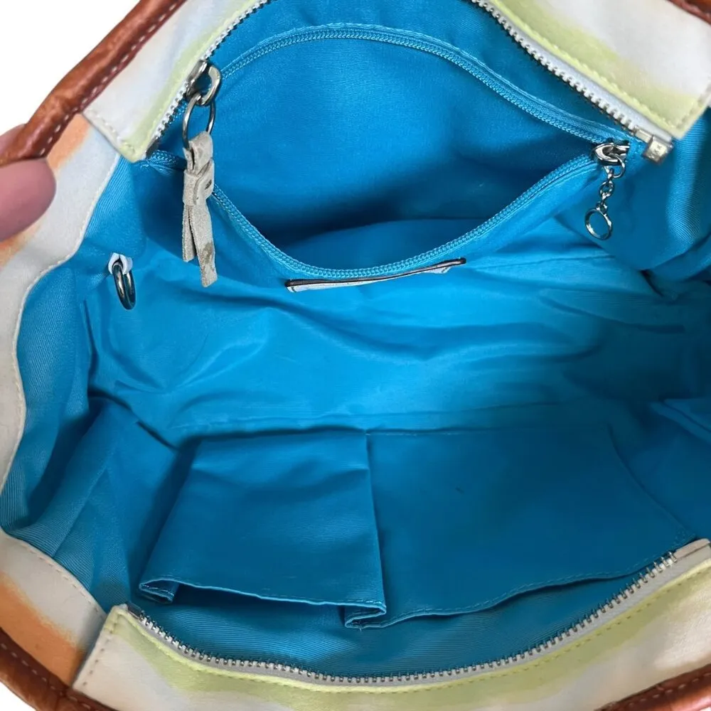 COACH Hampton Watercolor Canvas Leather Handbag Purse Pastel Stripe Colorful S/M - Image 9