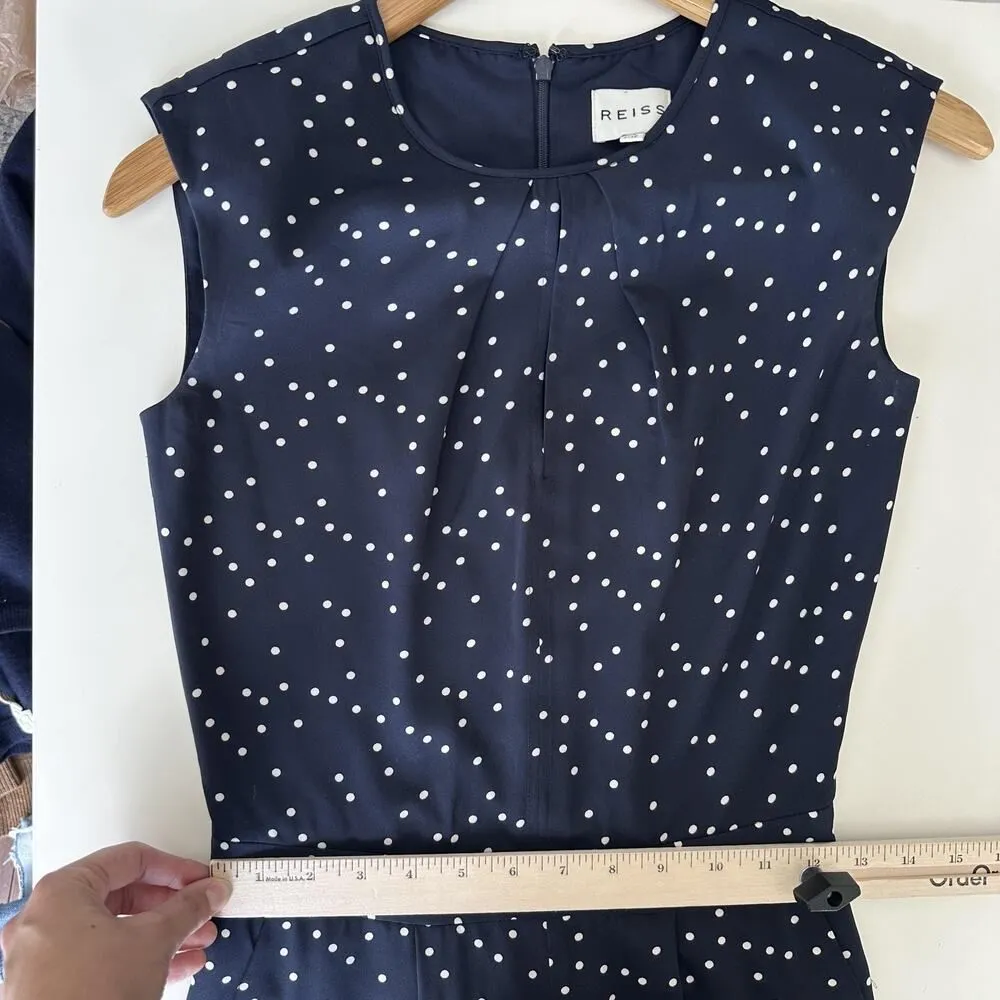 Reiss Jumpsuit Womens 0 Navy Polka Dot Elegant Quiet Luxury Soft Glam Romper - Image 10