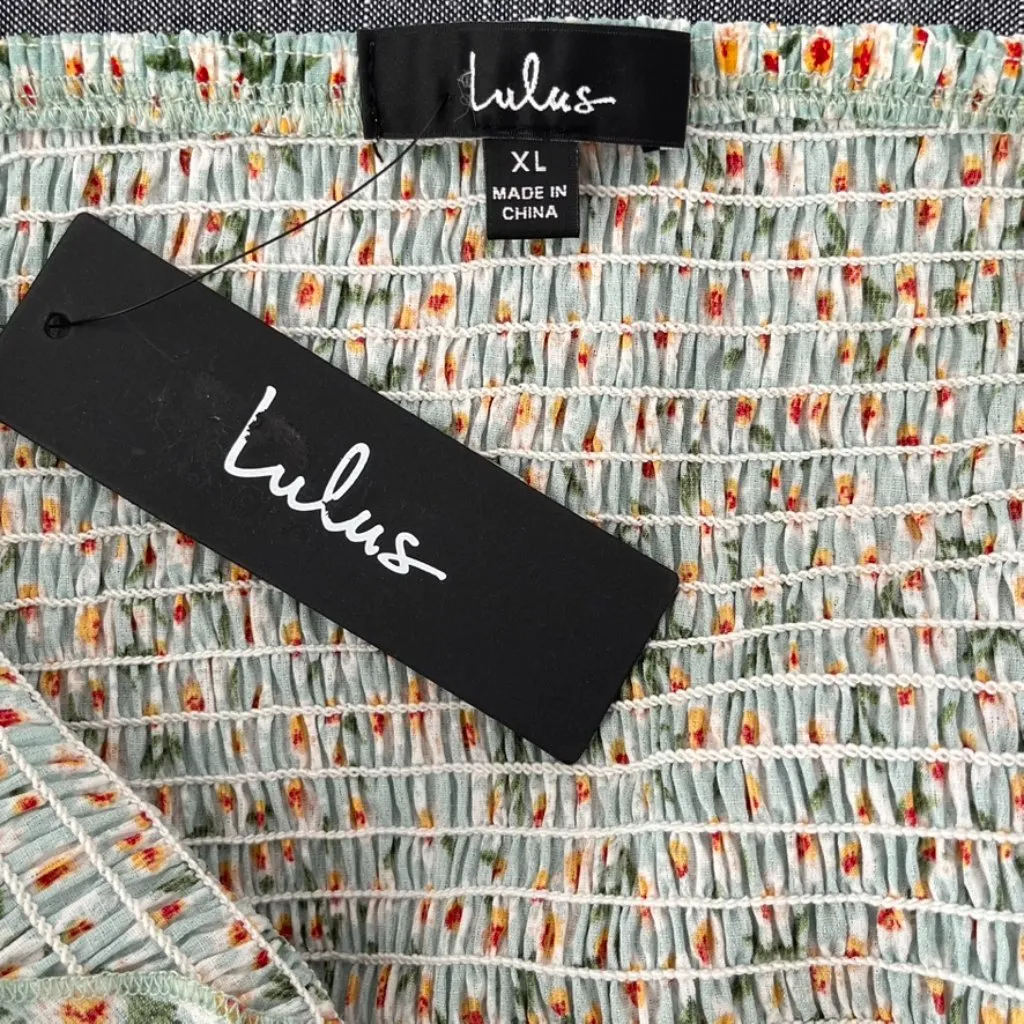 Lulu's Flourishing Dreams Mint Green Floral Print Smocked Crop Top NWT | XL - Image 9