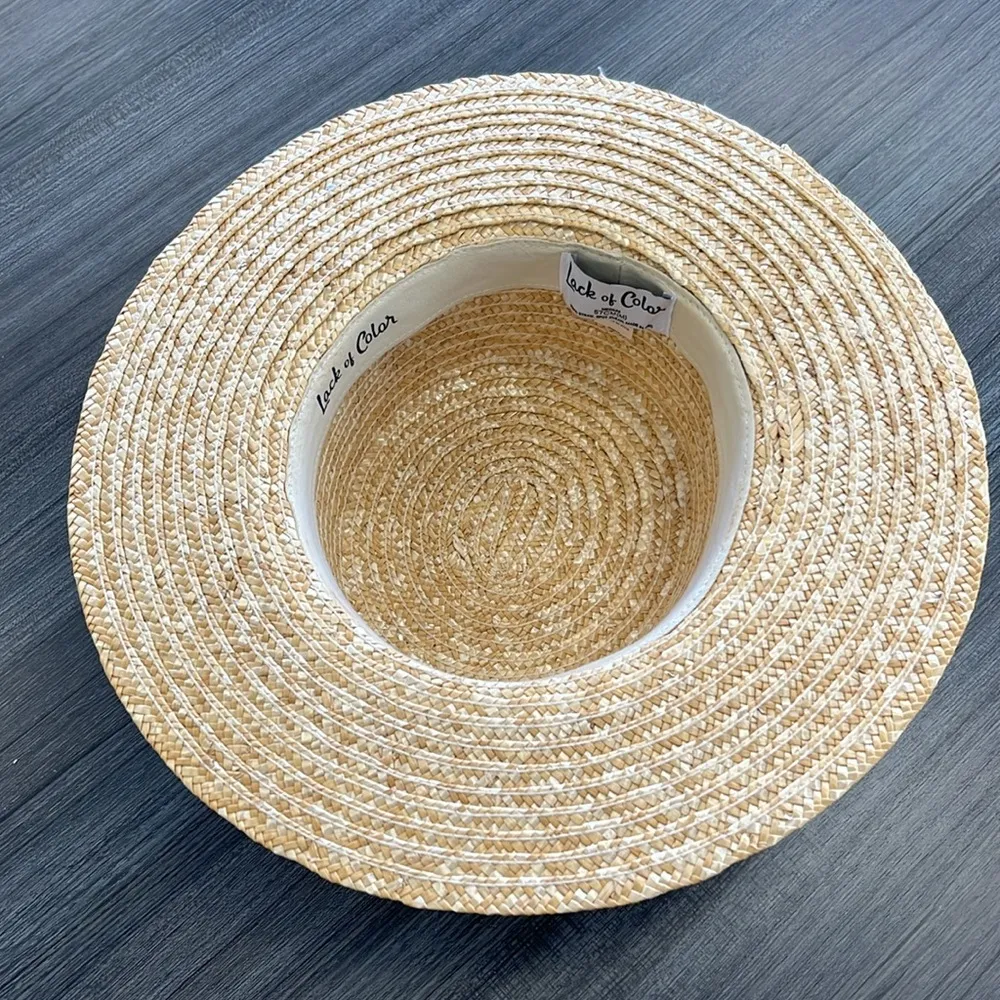 Lack of Color Stylish Straw Boater Hat with Black Band.  57CM - Image 4