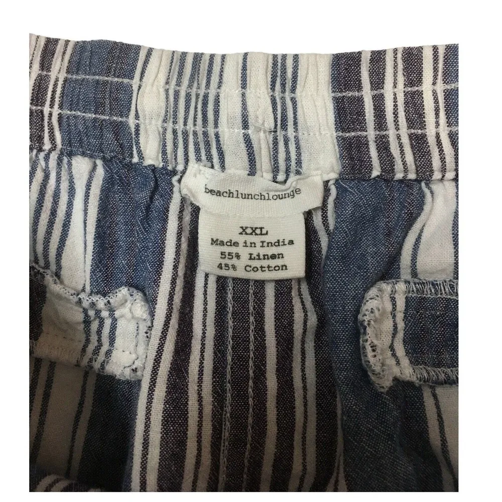 Beach Lunch Lounge Pants Womens XXL Striped Linen Capri Pull On Pockets Blue - Image 4