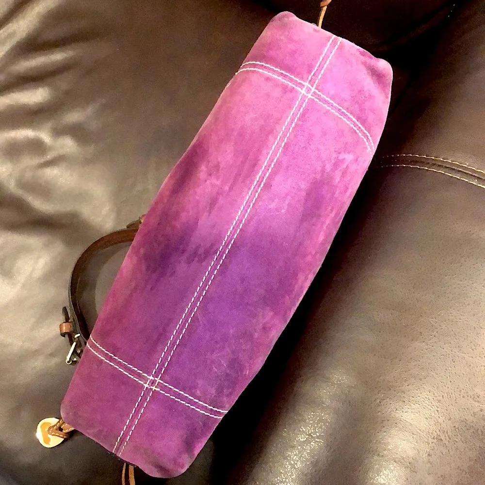 DOONEY BURKE Purple Suede Brown Leather Hobo Shoulder Bag w Dooney Duck HangTag - Image 9