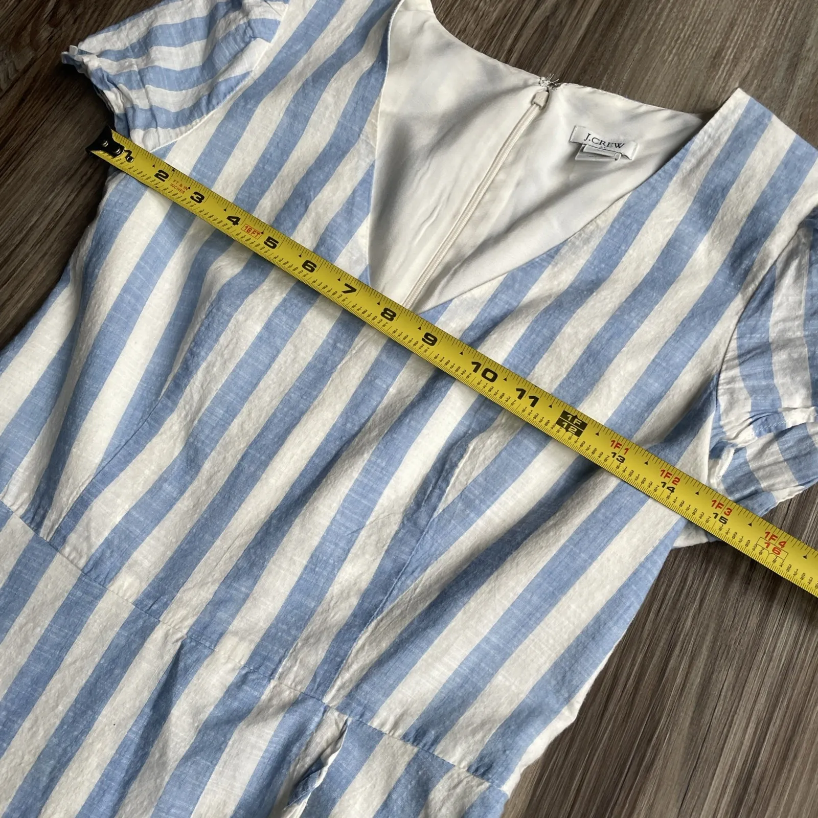 J. Crew Dress Women's 00 Blue/White Faux‎ Wrap Striped 100% Cotton Short Sleeves - Image 5