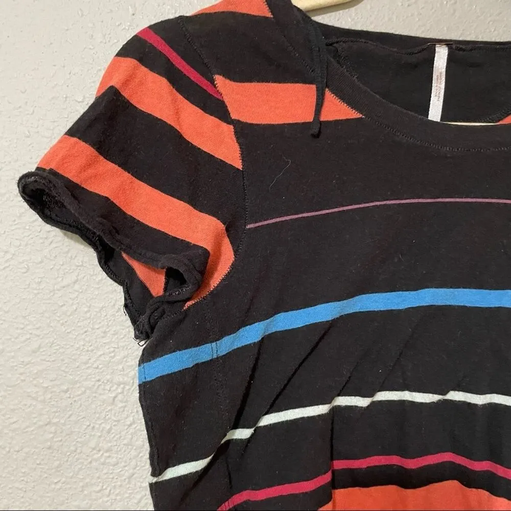 Free People Black & Orange Striped Cropped Oversized Tee Shirt Womens XS Boxy - Image 2