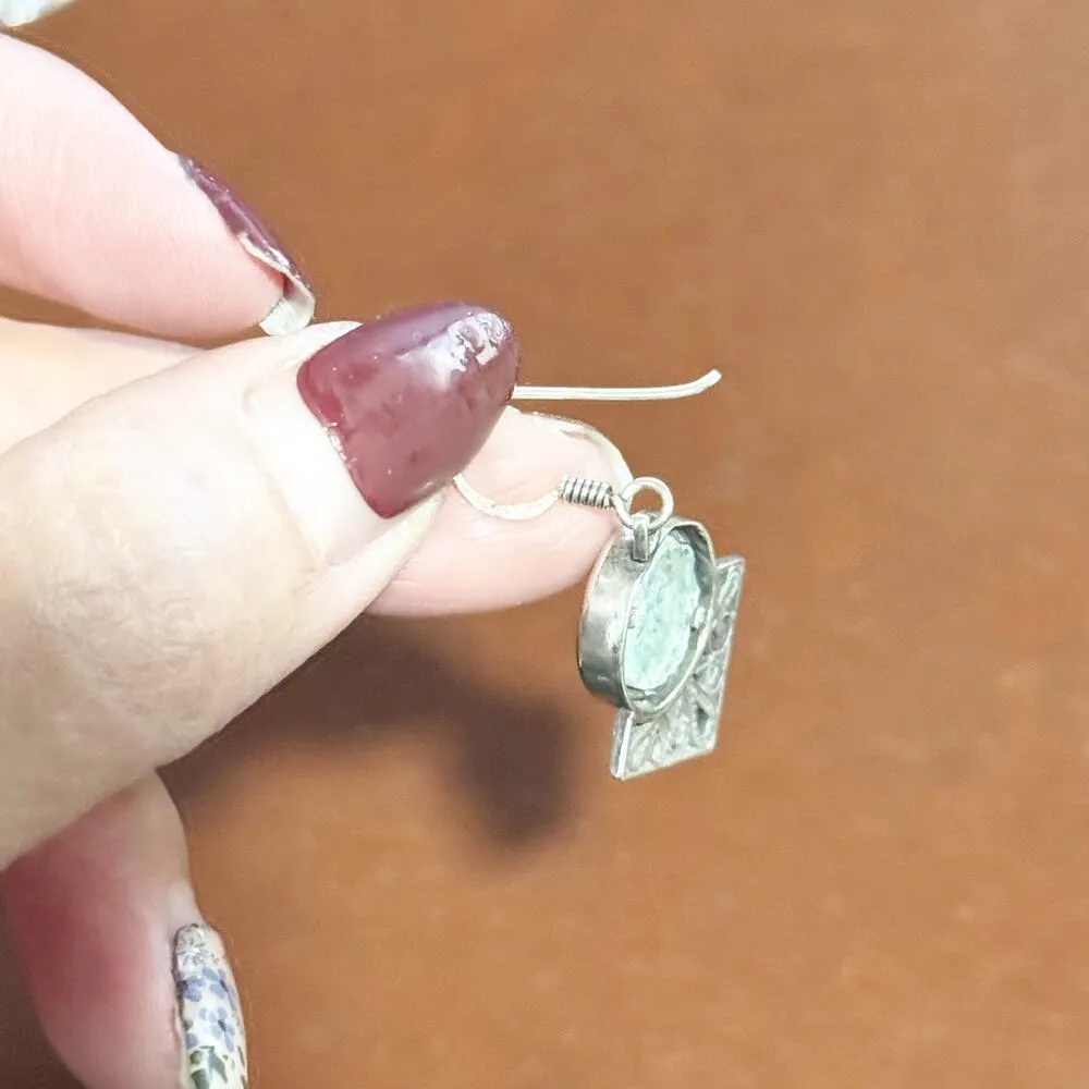 Roman Glass Earrings Vintage Silver Earrings Ornate Filigree Drop Earrings - Image 3