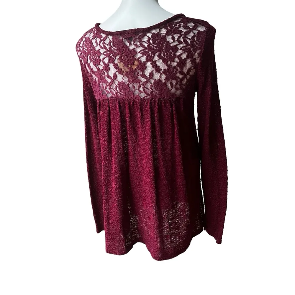 NWT, American Eagle Outfitters Textured  Burgundy Tunic Sweater, Back Lace, Sz M - Image 7