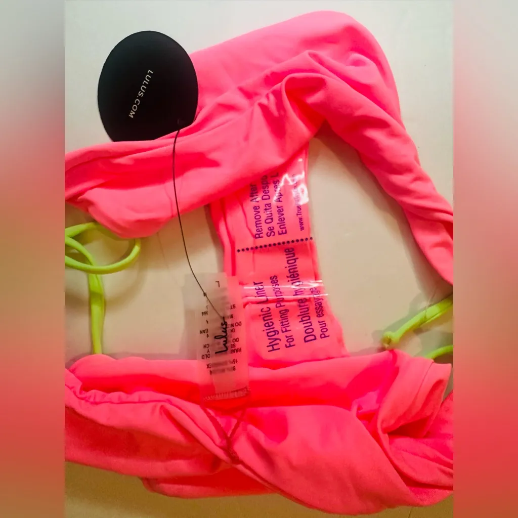 Lulus Bikini Bottoms Womens Size Large Fluorescent Pink  String Triangle NWT - Image 4