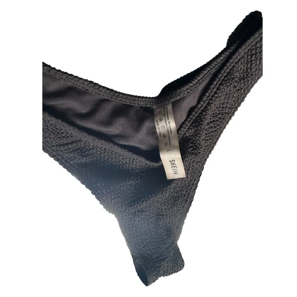SHEIN Swim Summer Beach Plain Black Thong Bikini Bottom Large - Image 7