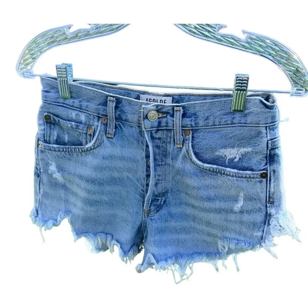 Agolde Denim Parker Shorts Stone Wash Blue Womens Size 25 Button Fly . Preowned - Image 2