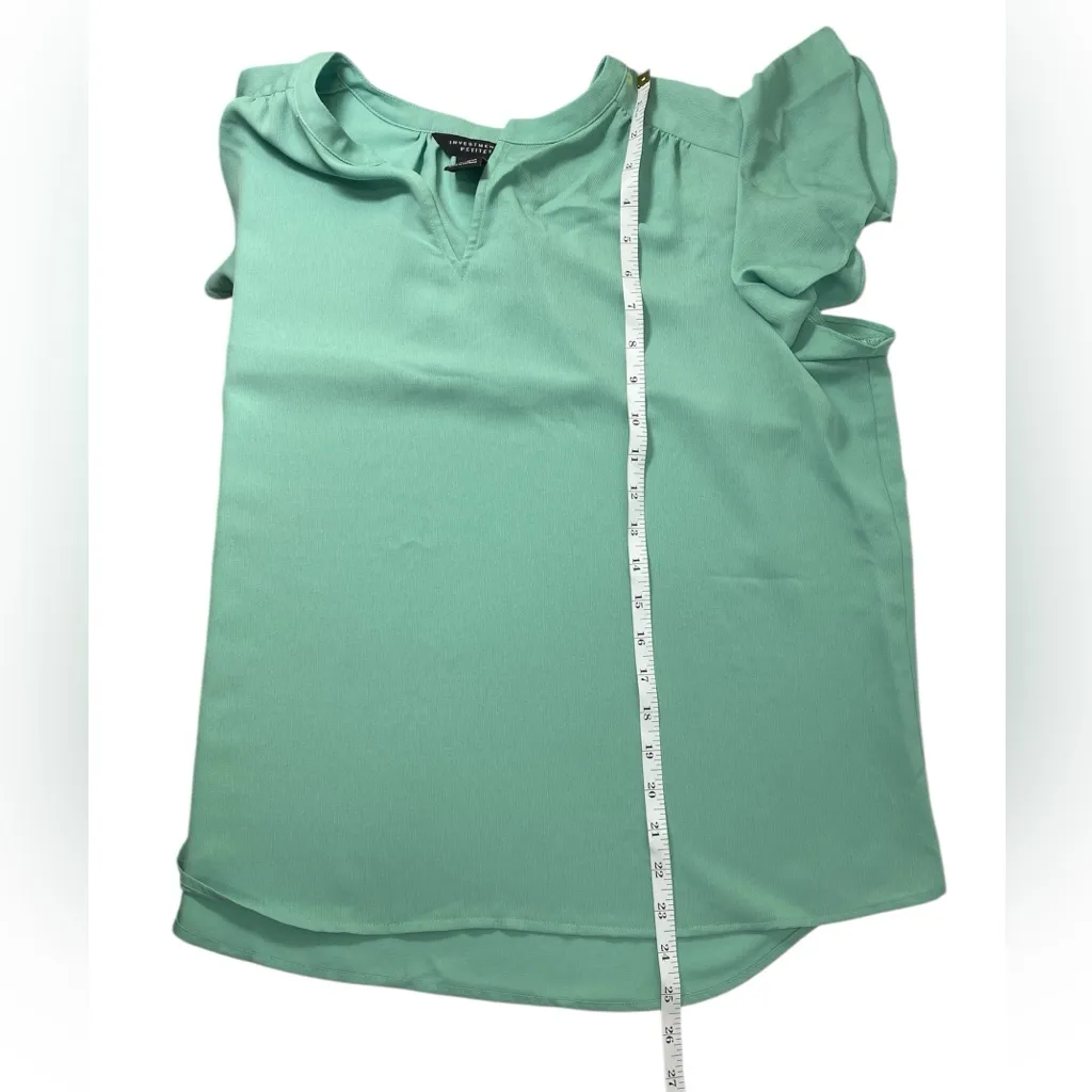 Investments Petites Women’s L Green Light & Flowy V-neck Ruffle Short Sleeve Top - Image 7