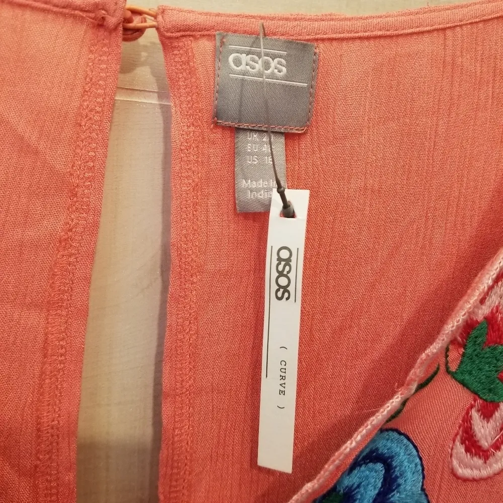 {16} NWT ASOS Curve Embroidered Romper Shorts Tie Waist Tassel Bubble Sleeves - Image 12