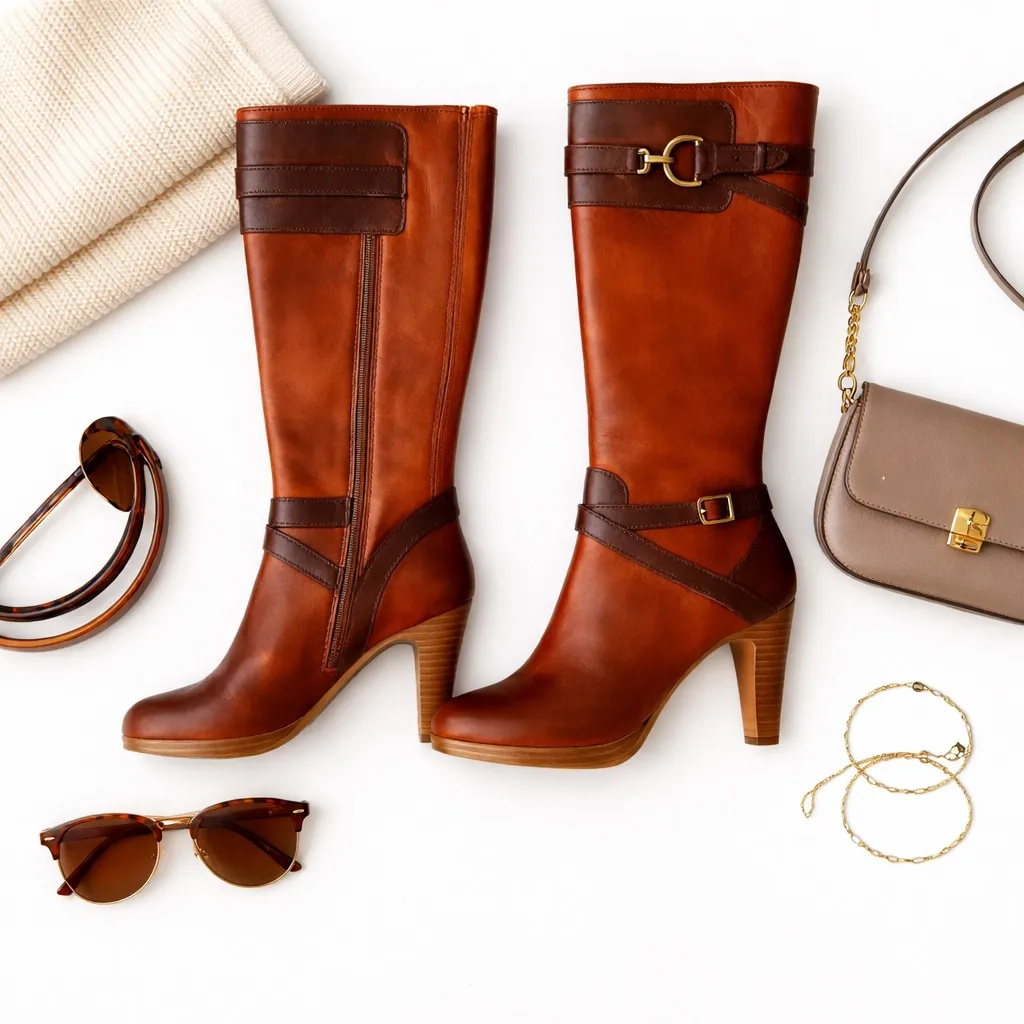 Cole Haan Poppy Bit Tall Leather Equestrian Heeled Boots Sequoia Womens Size 6B - Image 9