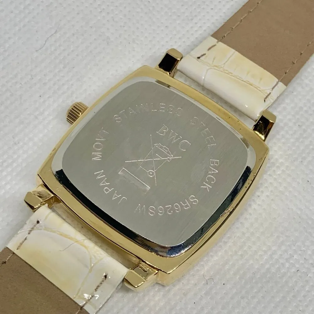 Women Bwc gold white tone wrist watch quartz analog 36mm square running - Image 6