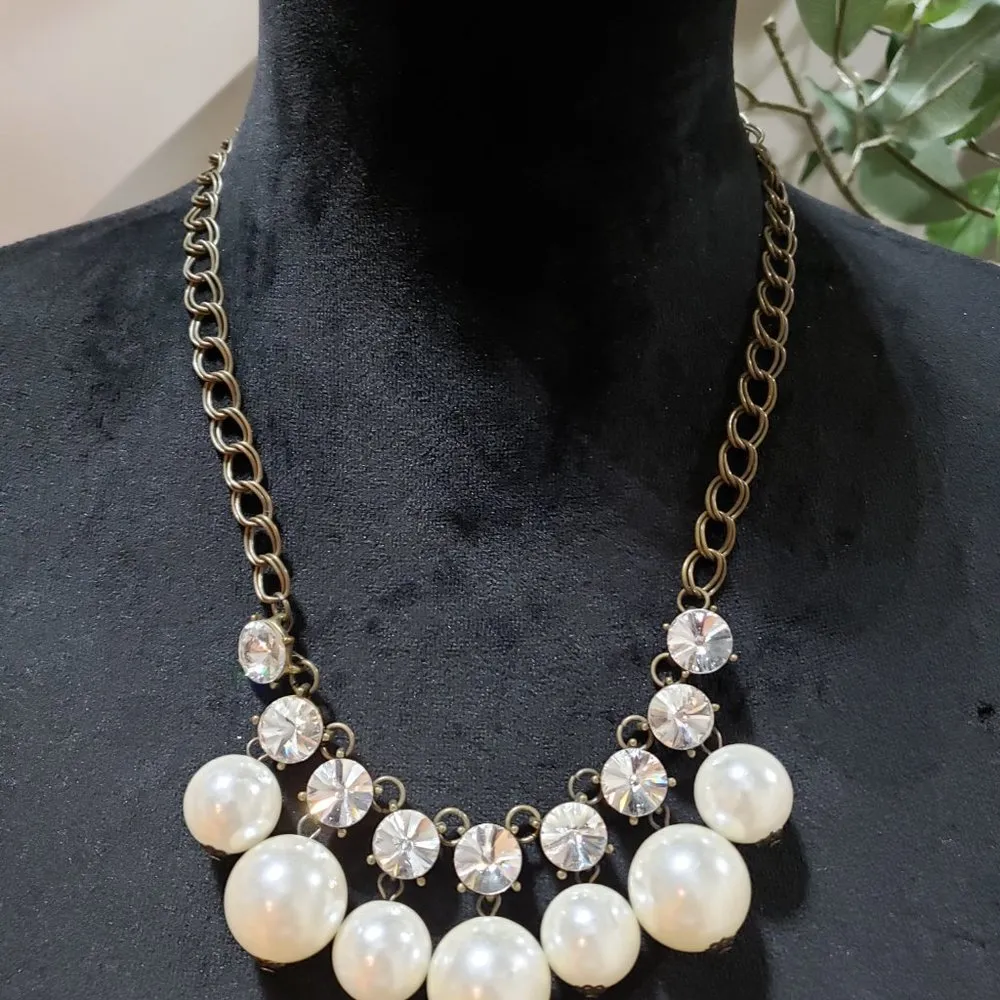 Plunder Women Fashion Bead Dangle Pearl Clear Crystal Necklace W/ Lobster Clasp - Image 2