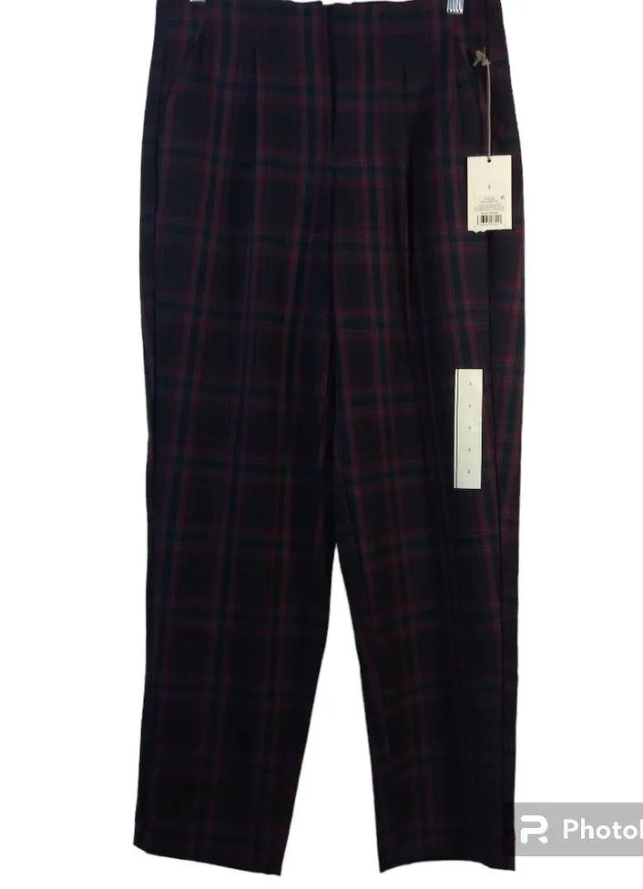 A New Day Navy Plaid High Rise Relaxed Fit Tapered Ankle Trousers Size 2 - Image 2