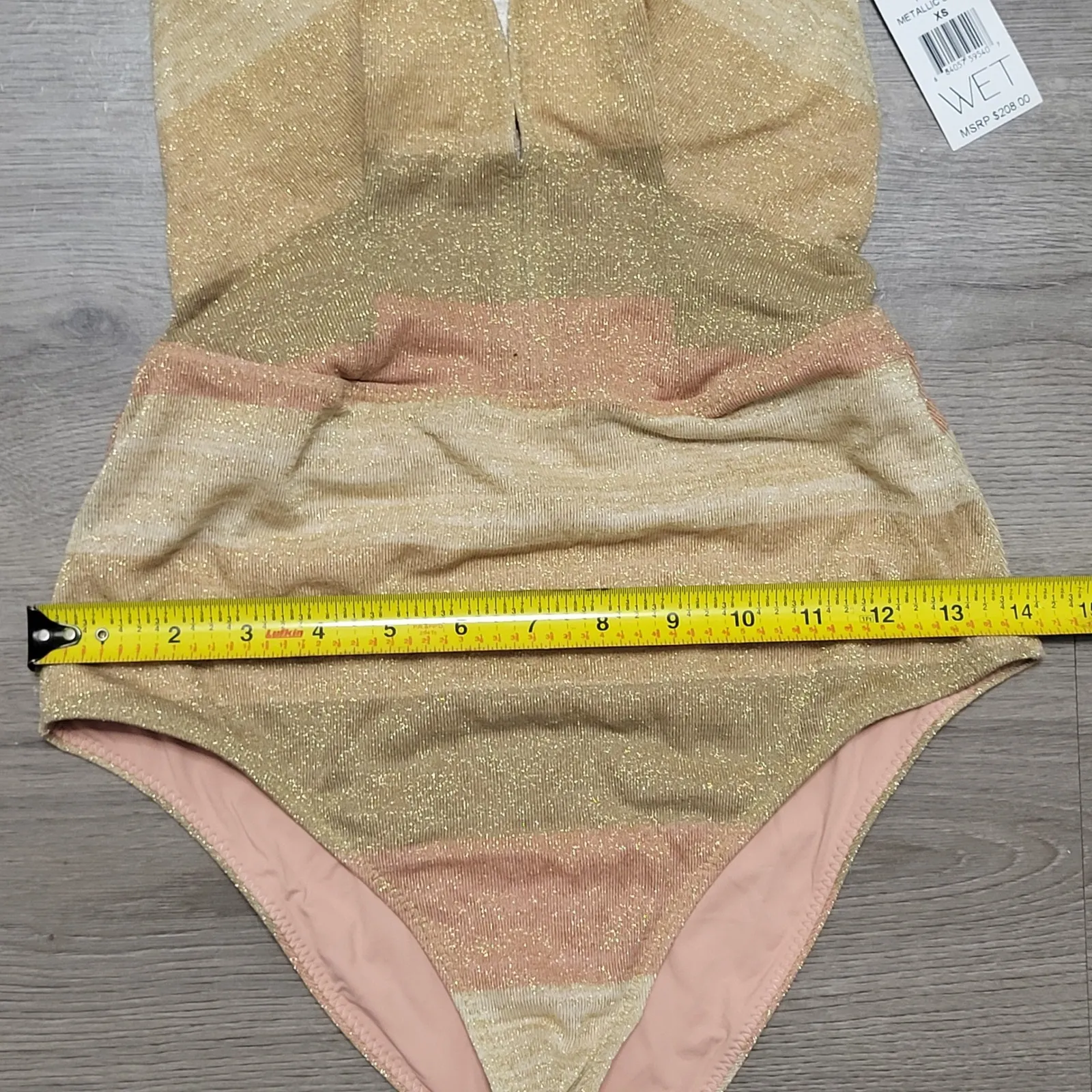 WET Metallic Stripe One Piece Swimsuit Gold Multi Pink Halter Belted Women's XS - Image 10