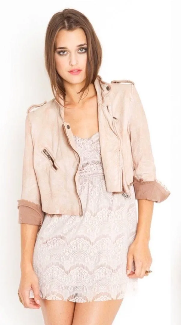 Nasty Gal Scalloped Lace Strapless Dress- Mocha - Image 2