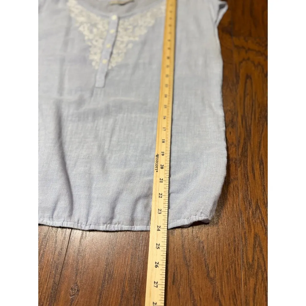 Loft Womens Cap Sleeve Blouse With Embroidered Front Button Placket Blue Size M - Image 9