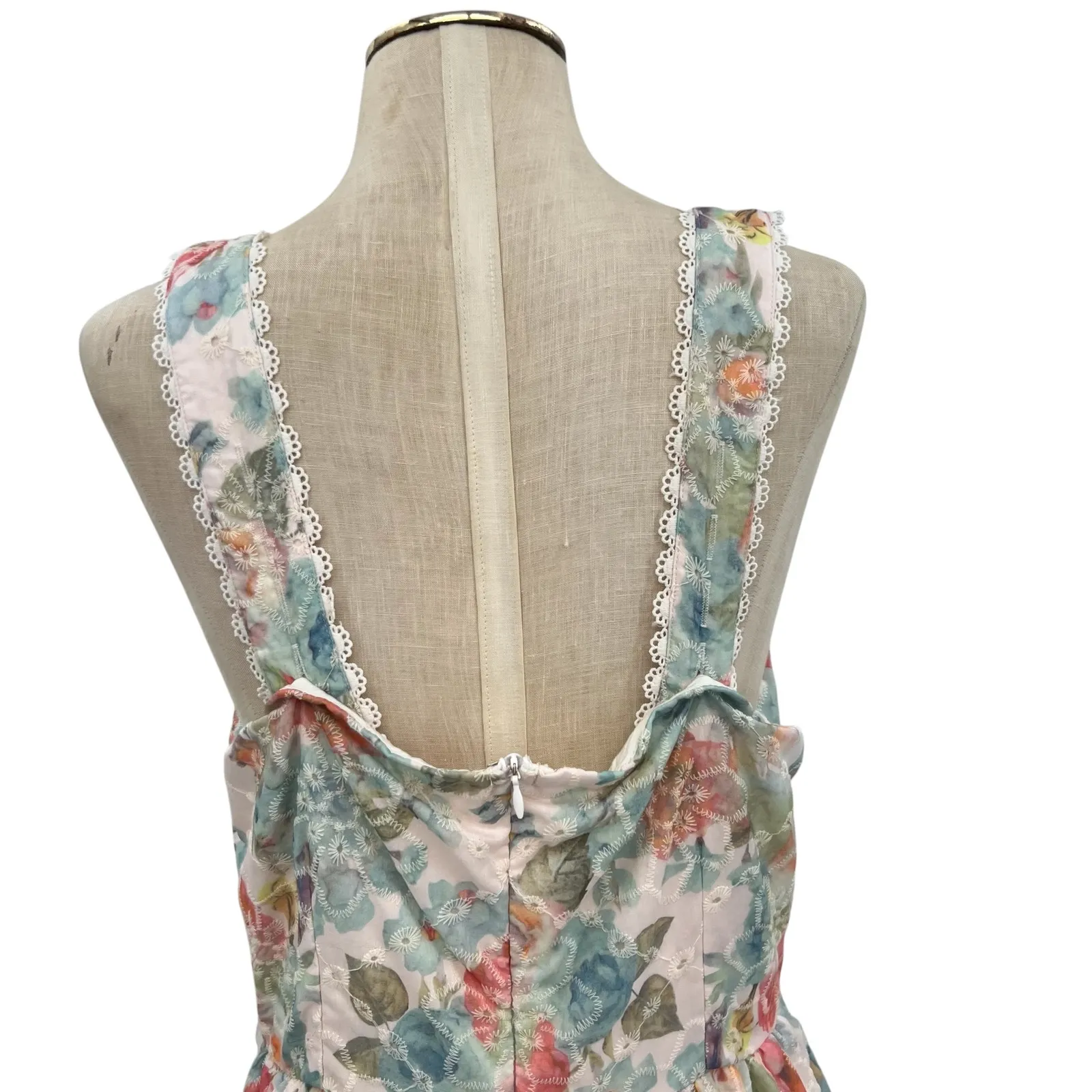 Ivy City Co Penny Tank Midi‎ Dress Floral Print Eyelet Multicolor Size US 8 Blue - Image 10
