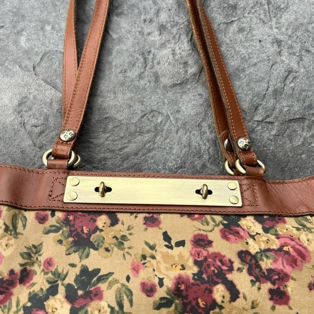 Patricia Nash Antique Rose Coated Linen Canvas Ria Tote Leather Trim Floral Tote - Image 4