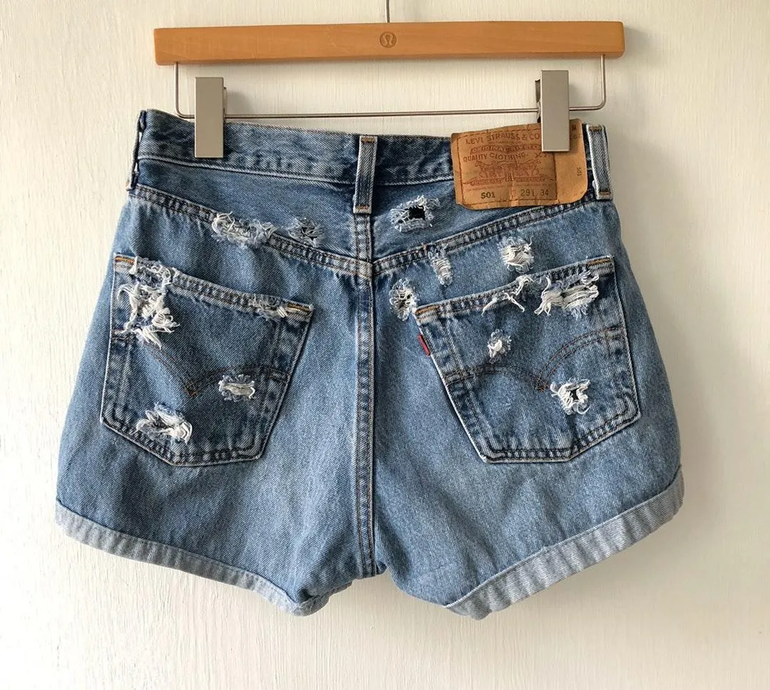 Levi’s Vintage High Waisted Distressed Ripped Shorts - Image 4