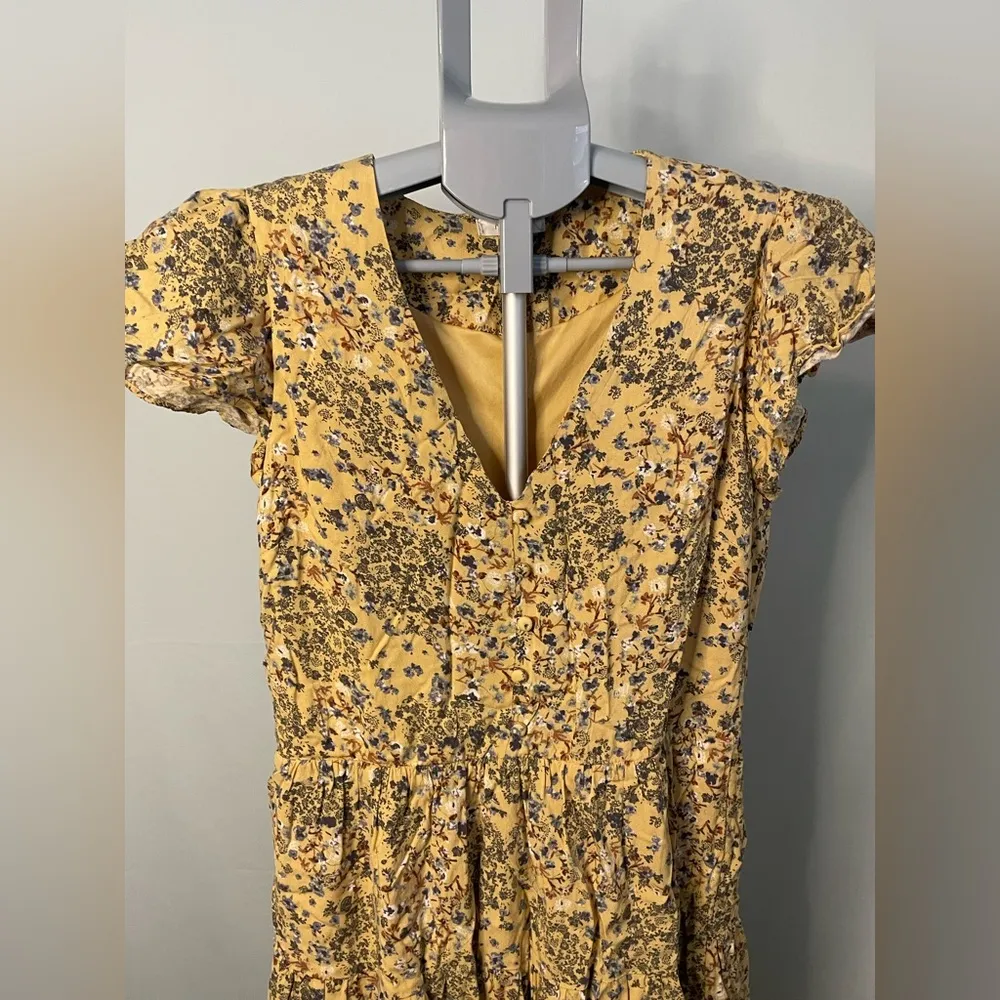 Maurices‎ Babydoll Dress Yellow Floral Short Flutter Sleeve Tiered Ruffle XS - Image 3
