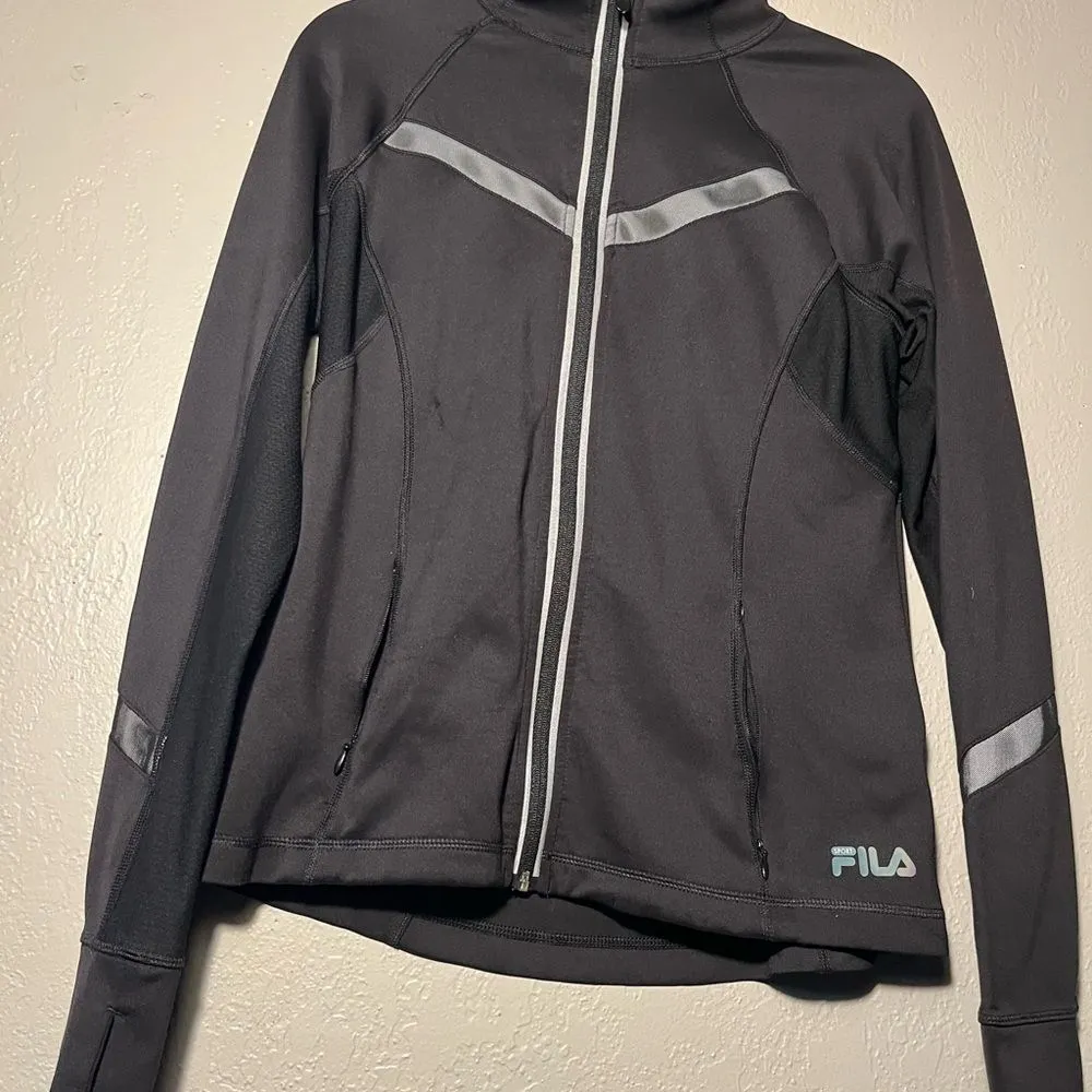 Fila Sport Performance Reflective Full Zip Running Jacket Black Gray SZ Small - Image 4
