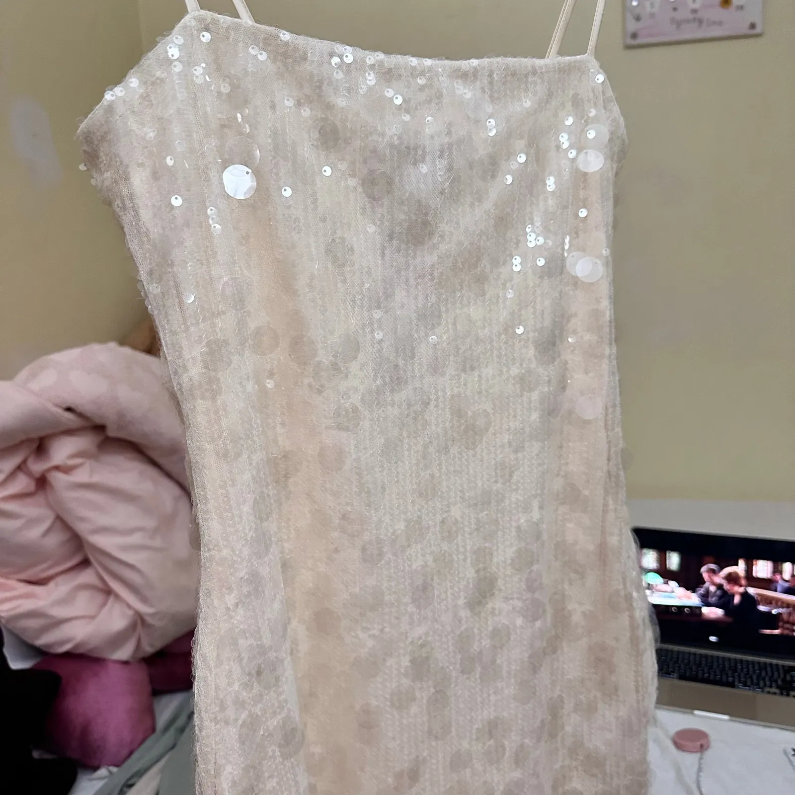 Edikted Ibiza Sequin Minidress Size Large Cream White - Image 6