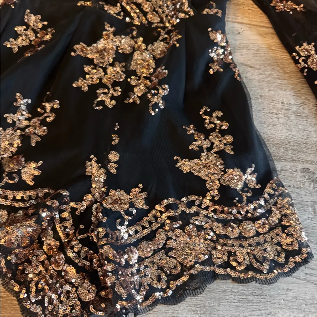 Black and Rose Gold Sequin Romper - Image 3
