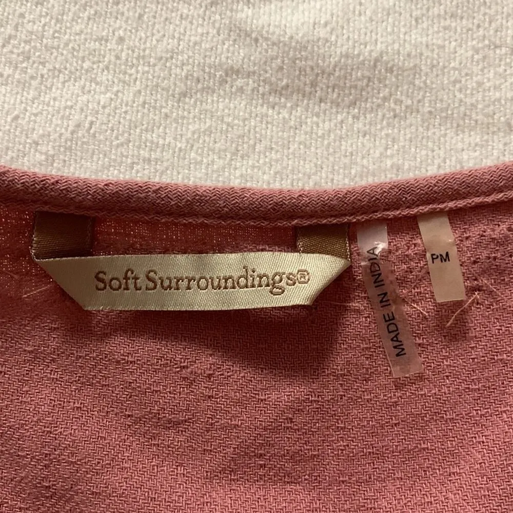 Soft Surroundings womens medium petite pink cotton tank beaded embroidery - Image 3