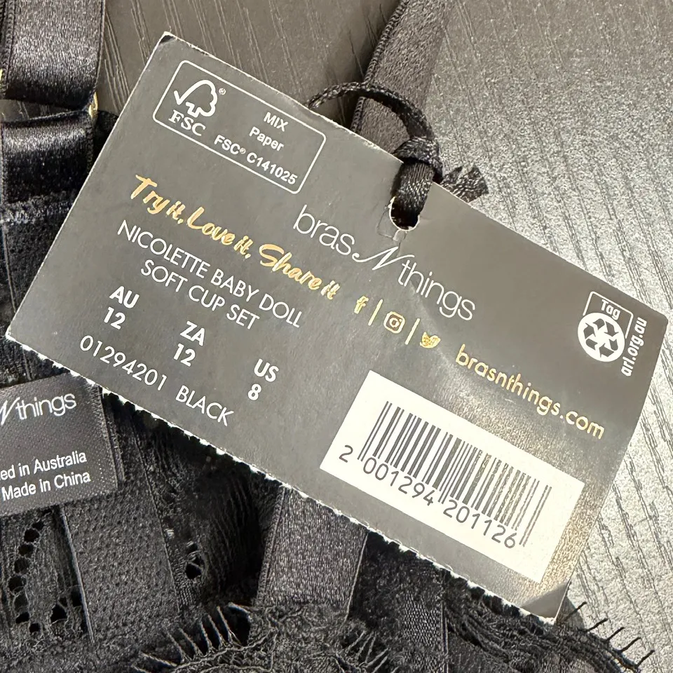 NWT Bras N Things “Nicolette” Baby Doll Soft Cup top size 8 Black Size M - Image 4