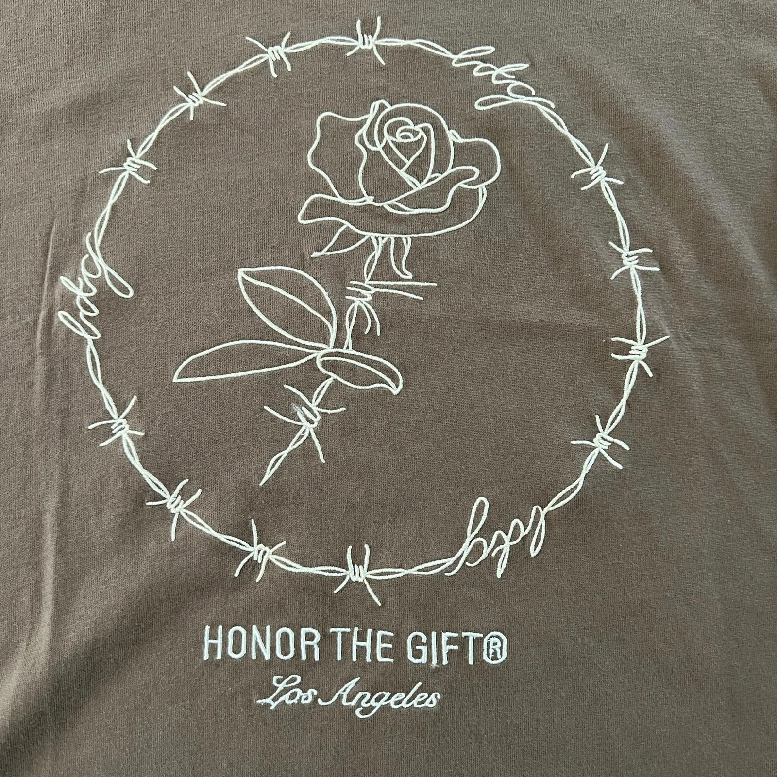 HONOR THE GIFT Embroidered Rose & Barb Wire Brown Cream Shirt Sz S Relaxed NWT - Image 2