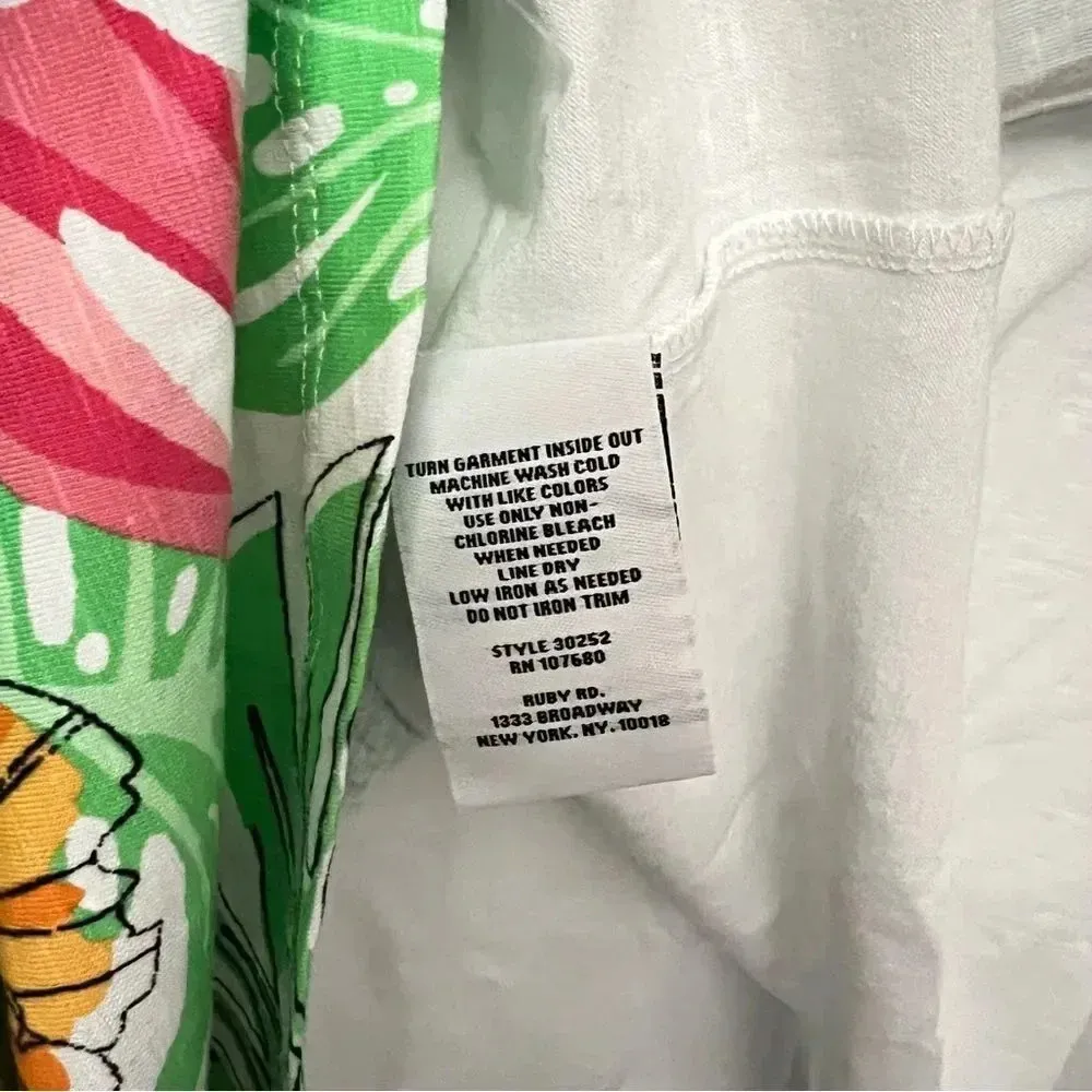 Lark Lane Woman 2X Hawaiian Floral Blouse Top 3/4 Sleeve Cotton Blend Toucan White - Image 3