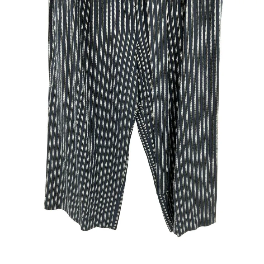 J. Crew Point Sur Paperbag‎ Pants In Navy Blue White Stripe Size 16 - Image 6