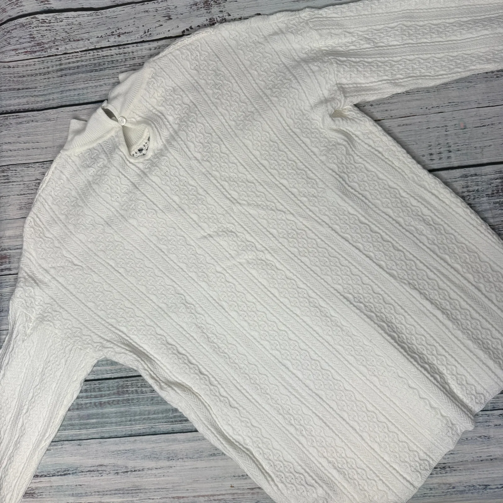 Leo & Ugo Paris Ivory Textured Knit Sweater Crochet Detail Mock Neck Pullover M Size M - Image 5