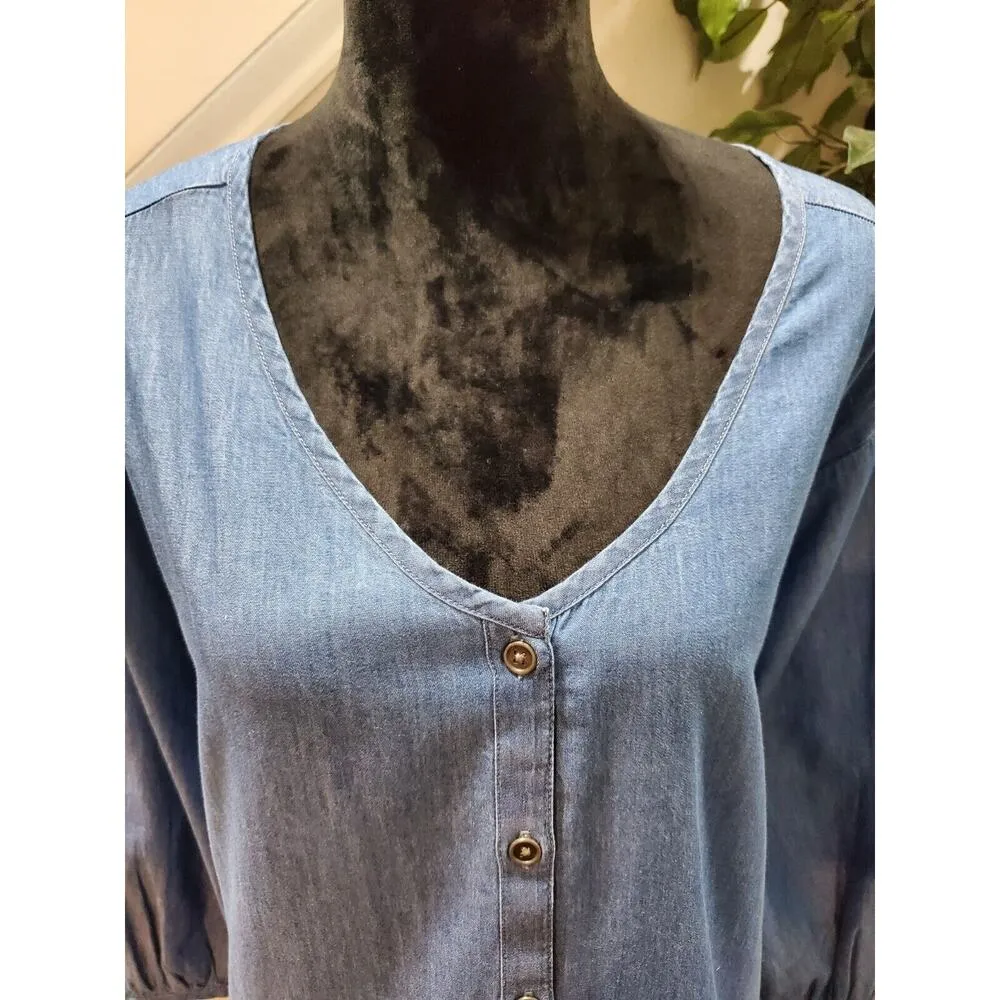 True Craft Women's Blue Denim Long Sleeve V-Neck Tunic Top Blouse Size 2X - Image 4