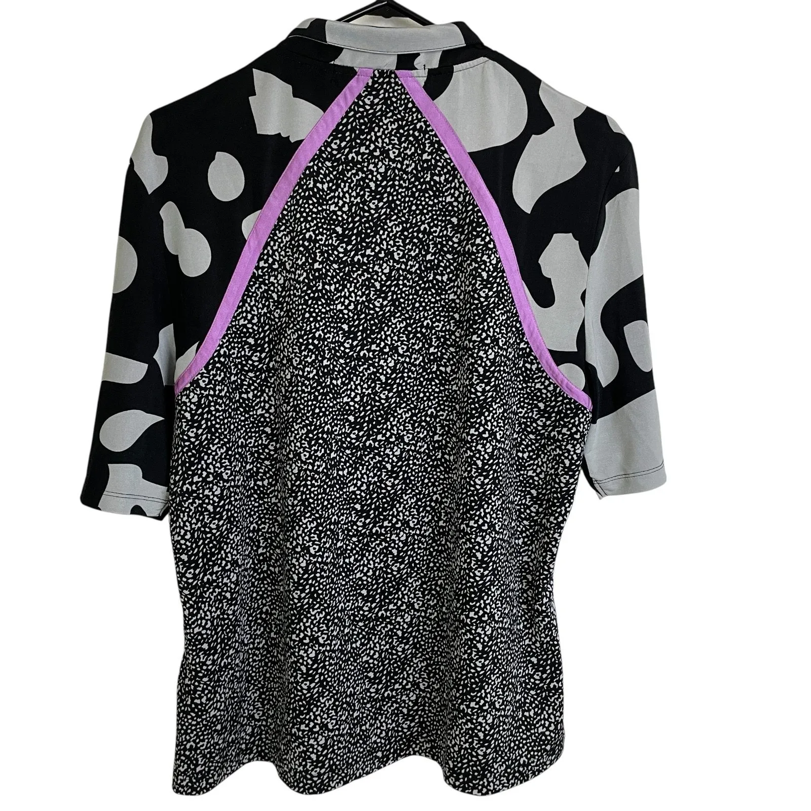 Jamie Sadock Shirt Womens Large Short Sleeve Black Grey Golf 1/2 Zip Mixed Print - Image 2