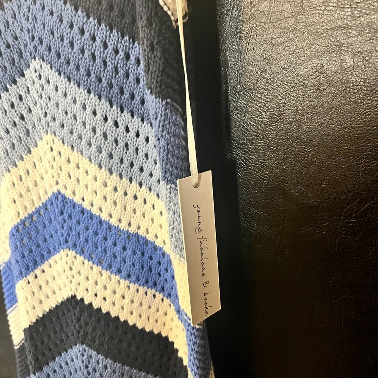 Young Fabulous & Broke White And Blue Chevron Open Knit Maxi Dress‎ Size Medium - Image 9