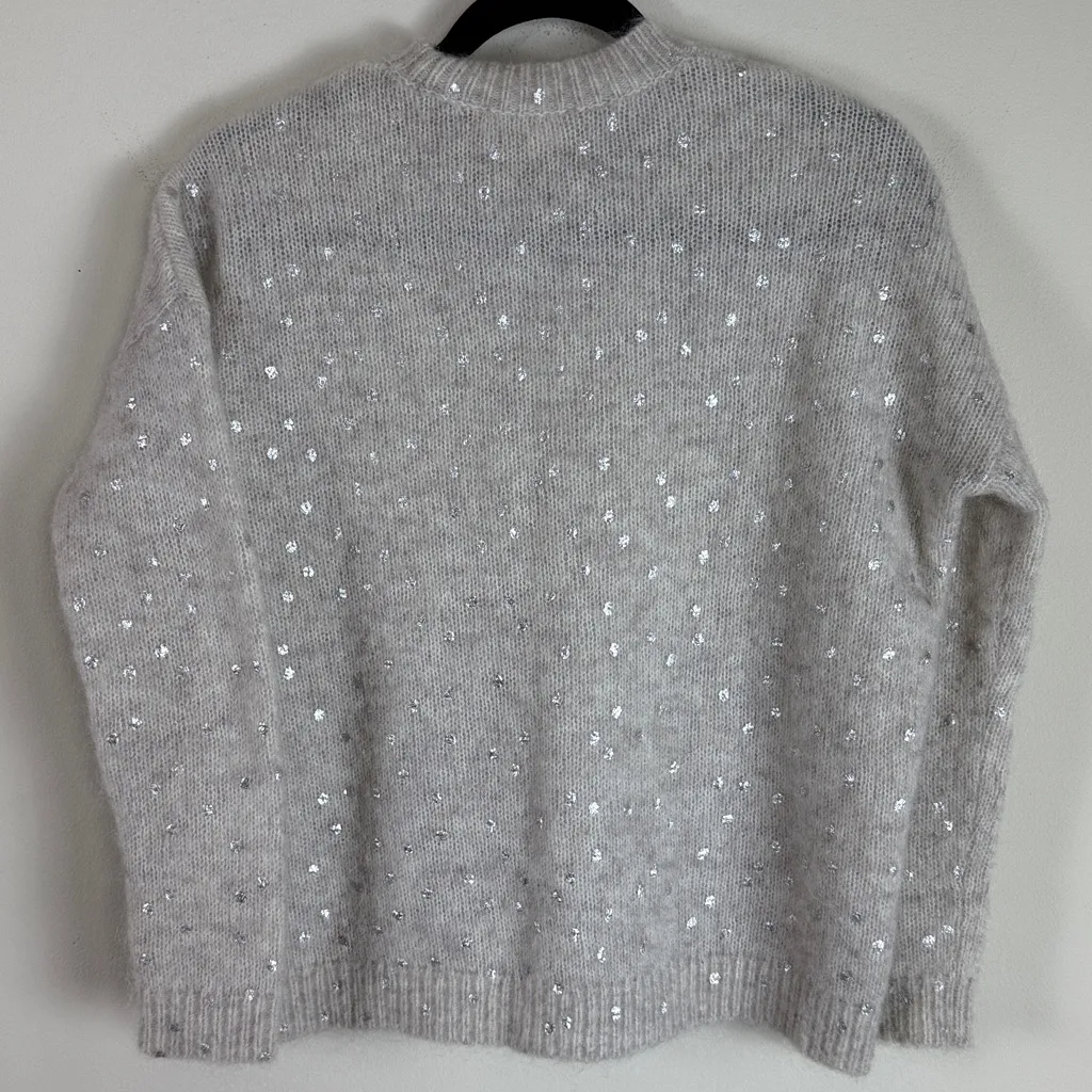 Sezane‎ Ludivine Jumper in Grey Chin Silver Foil Dots Wool Blend Size XS - Image 7