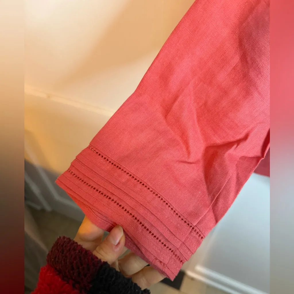 Gerard Darel  Salmon Linen Coastal Button Front Blouse - Image 6