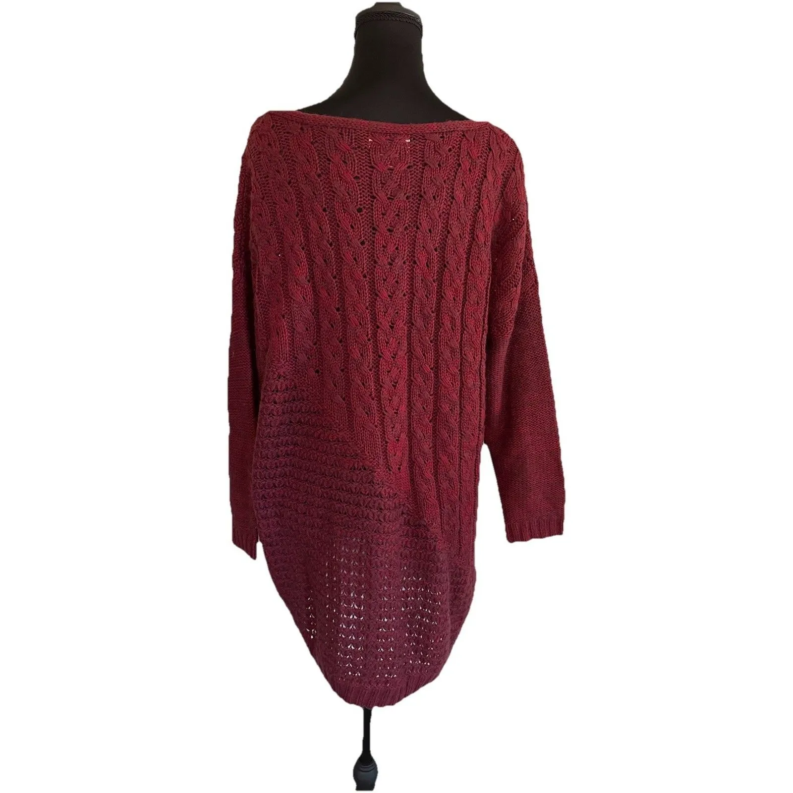 LUCKY BRAND Sweater Oversized  Multi Knit High Low Burgundy Casual Sweater Sz XL - Image 5