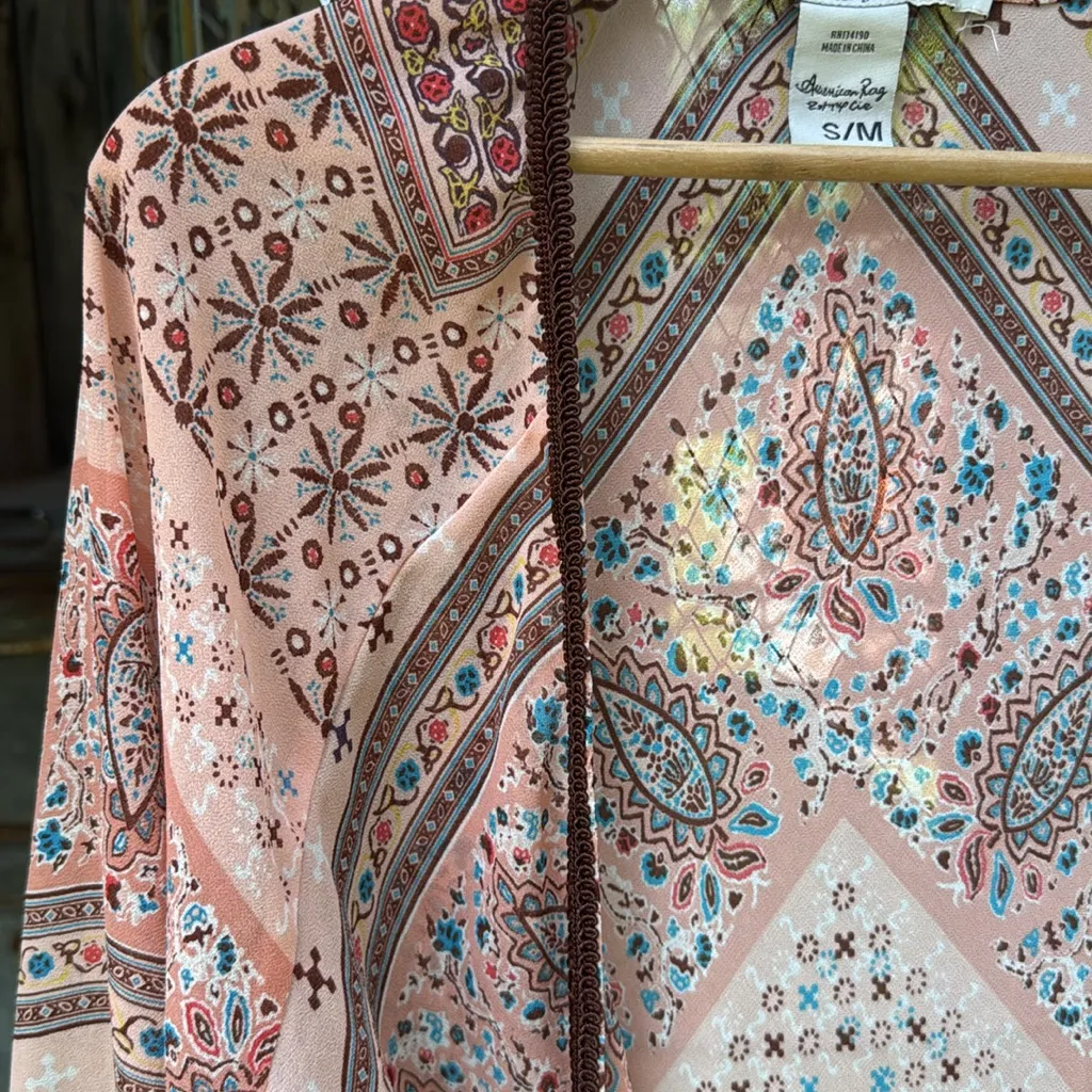 American Rag Floral Kimono in Pink and Brown S/M - Image 4