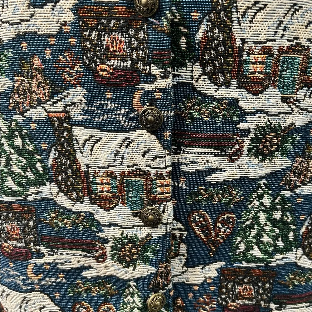 Vintage 90s Bobbie Brooks Winter Holiday Cabin Snow Tapestry Vest - Image 4