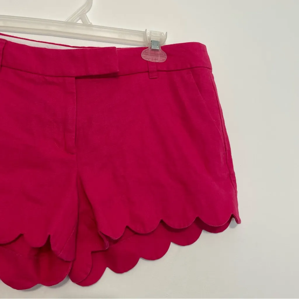 J. CREW Factory 4" Linen Cotton Scalloped Hem Short Solid Pink Preppy Shorts 8 - Image 7