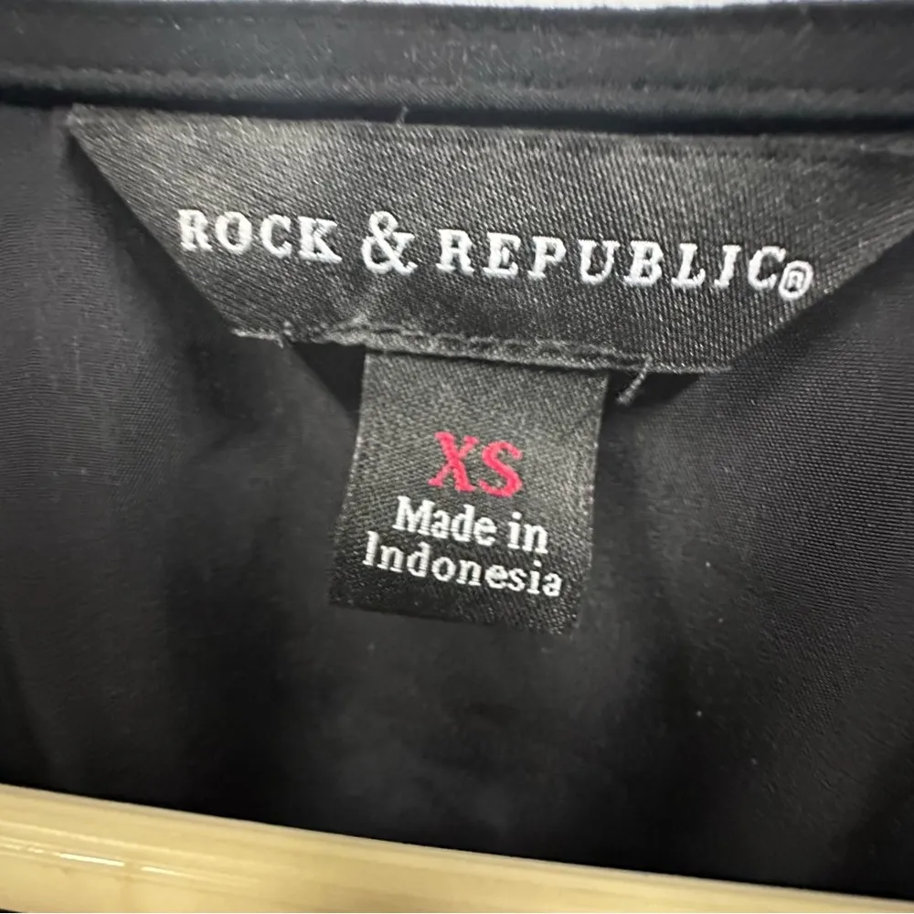 Rock & Republic Black Short Sleeve V Neck Tie Waist Button Up Shirt Dress XS - Image 7